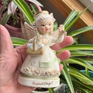 Vtg 50s August Girl Birthday Angel W/Picnic Basket Spaghetti Trim MCM **READ**